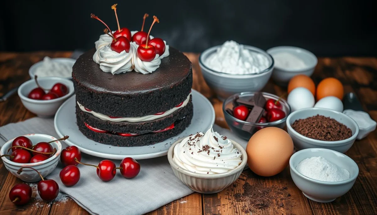 Ingredients for Black Forest cake Ingredients for Black Forest cake