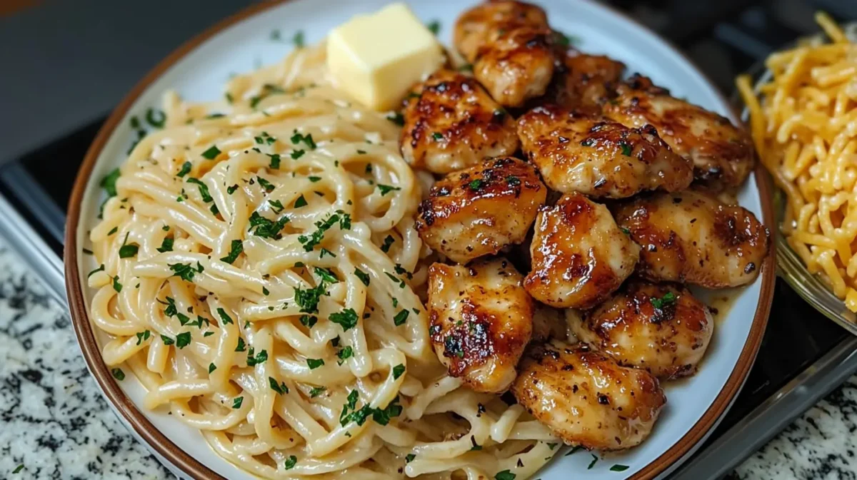 Lemon Garlic Butter Chicken with Creamy Parmesan Linguine