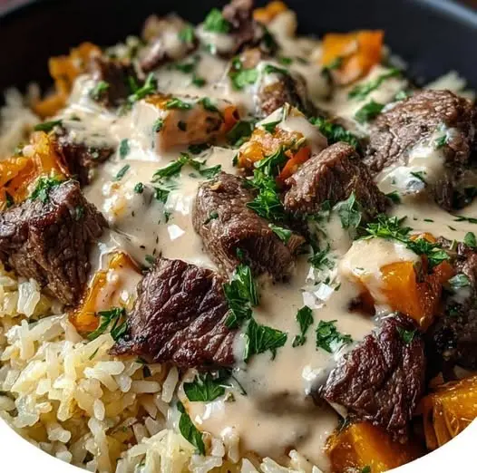 Cheesy Steak & Queso Rice