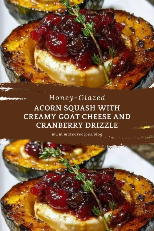 Honey-Glazed Acorn Squash with Creamy Goat Cheese and Cranberry Drizzle recipe.