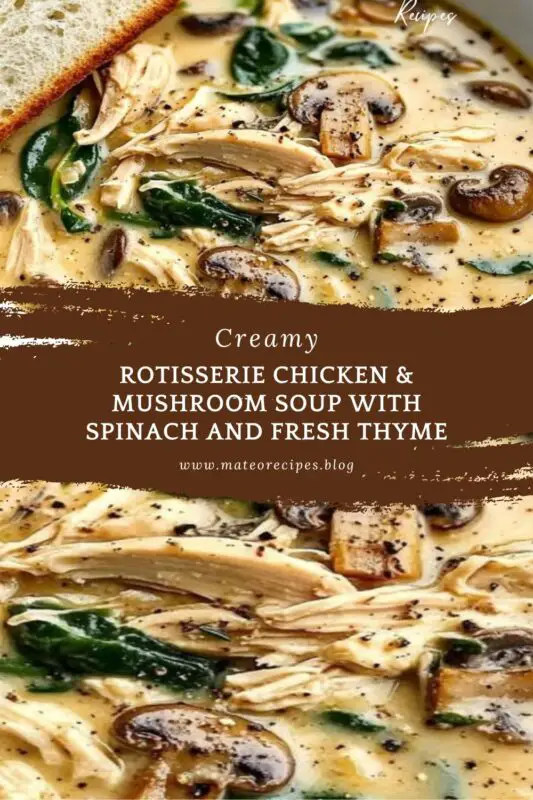 Creamy Rotisserie Chicken & Mushroom Soup with Spinach and Fresh Thyme recipe