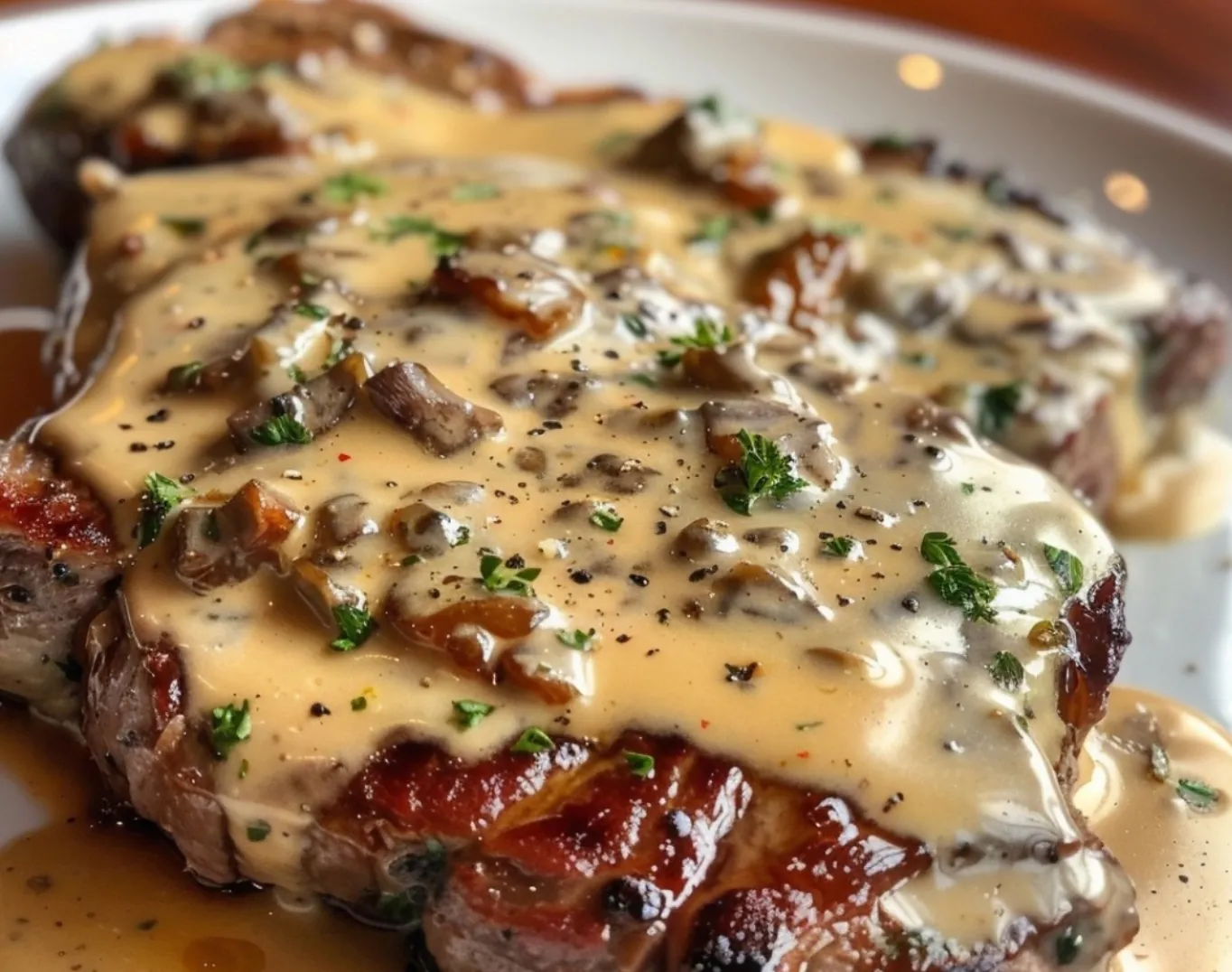 Steak with Haunted Bourbon Garlic Cream Sauce