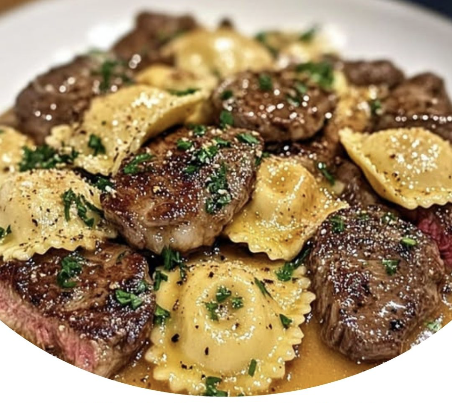 One-Skillet Garlic Butter Steak & Cheese Ravioli