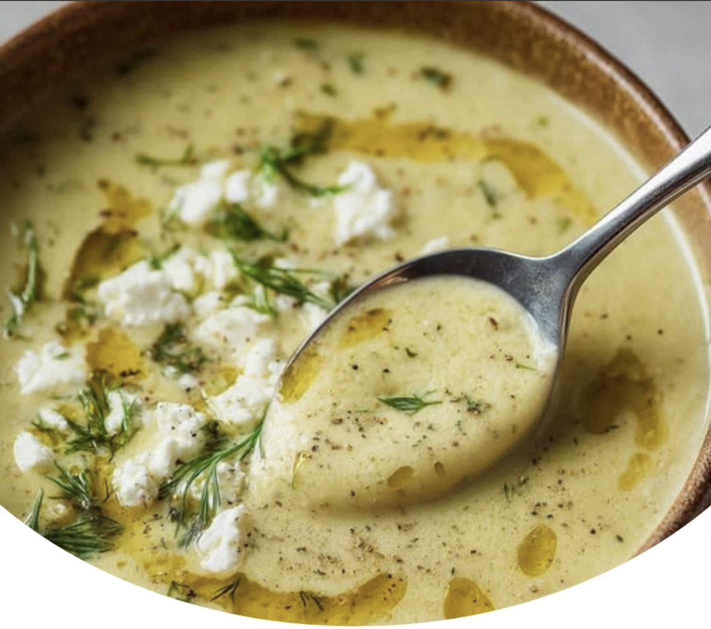 Roasted Zucchini Soup with Feta & Dill
