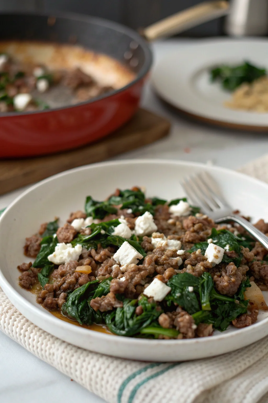 Ground Beef and Spinach Skillet with Feta