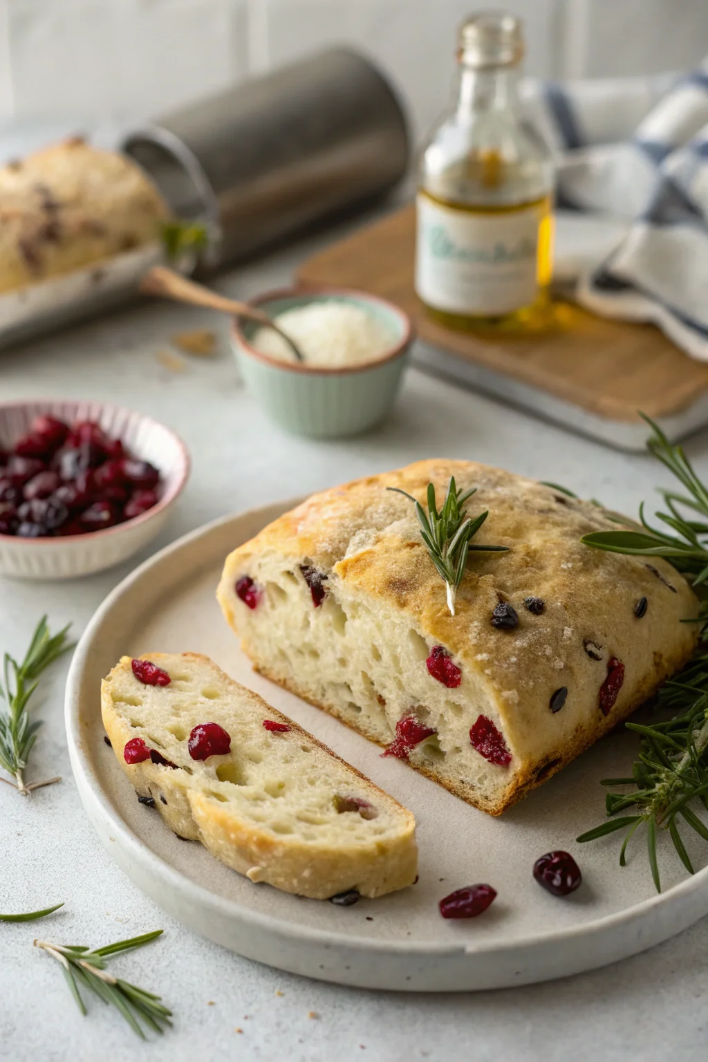 No-Knead Rosemary Cranberry Bread with Olive Oil & Sea Salt recipe
