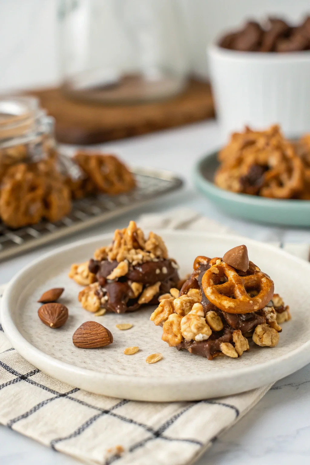 ('No-Bake Peanut Butter Pretzel Clusters',)