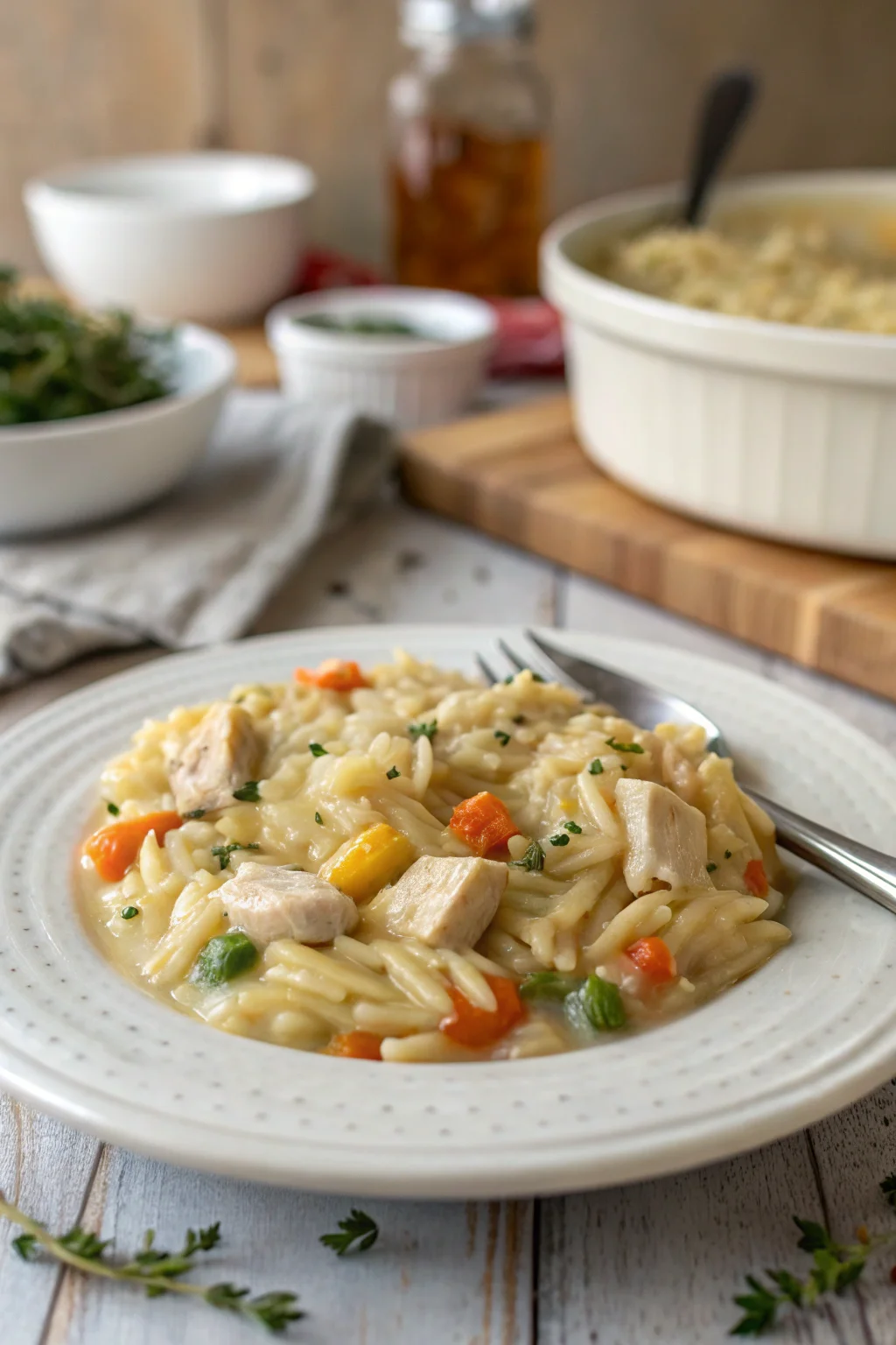 ('CREAMY CHICKEN POT PIE ORZO',)