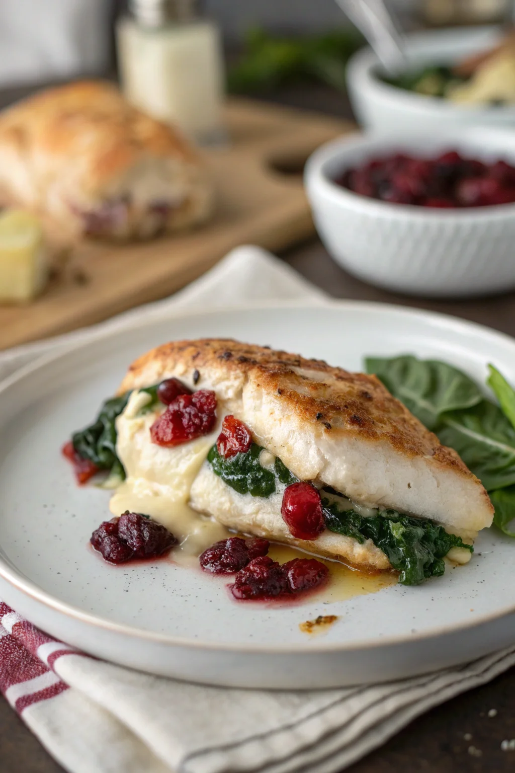 Cranberry & Spinach Stuffed Chicken Breasts with Brie