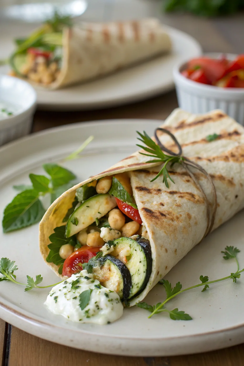 Grilled Zucchini & Feta Chickpea Wrap with Herbed Yogurt