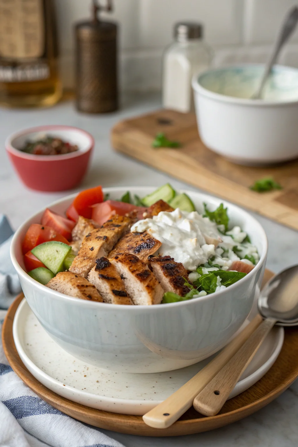 ('Loaded Grilled Chicken Tzatziki Bowl',)