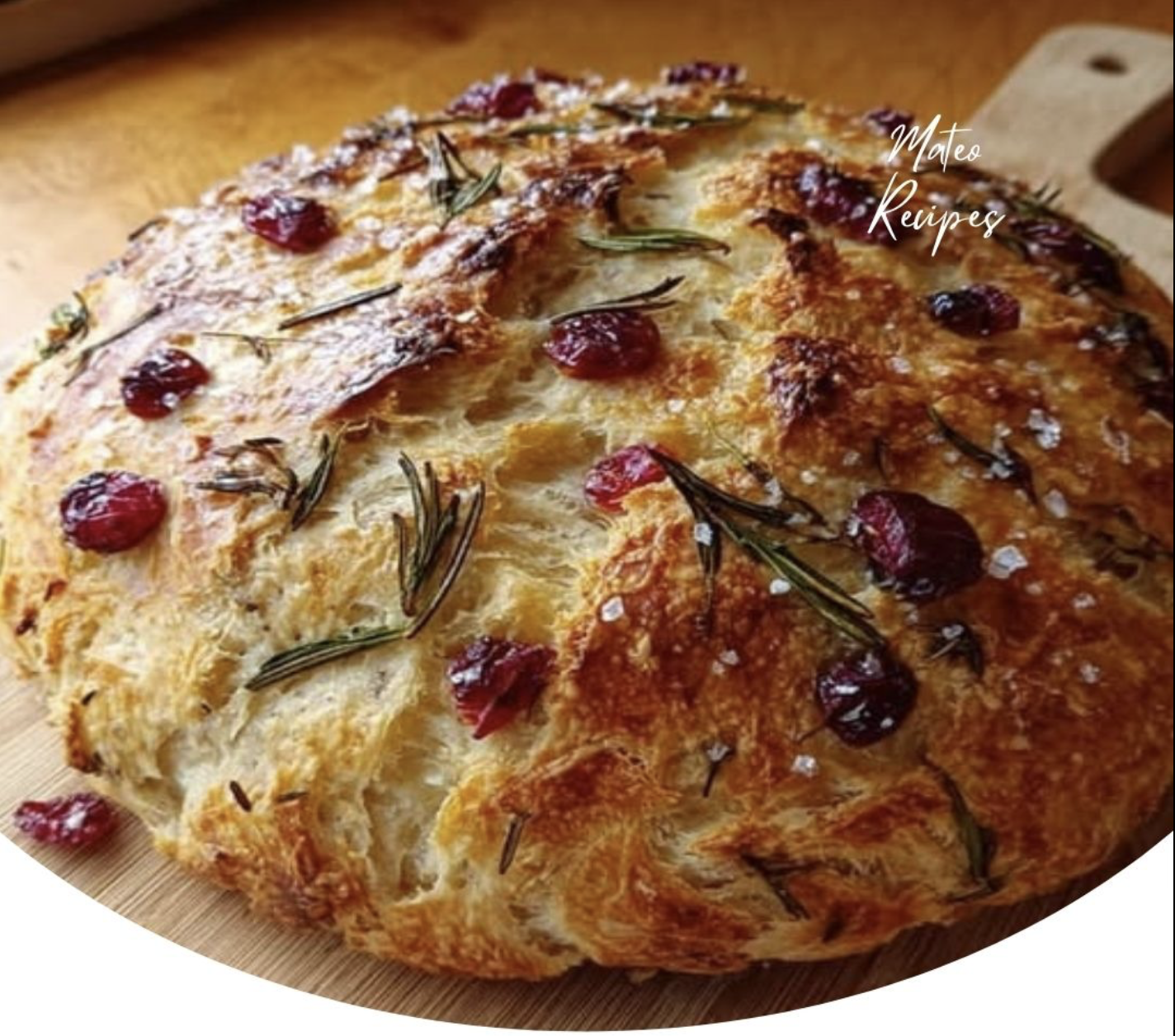 No-Knead Rosemary Cranberry Bread with Olive Oil & Sea Salt recipe