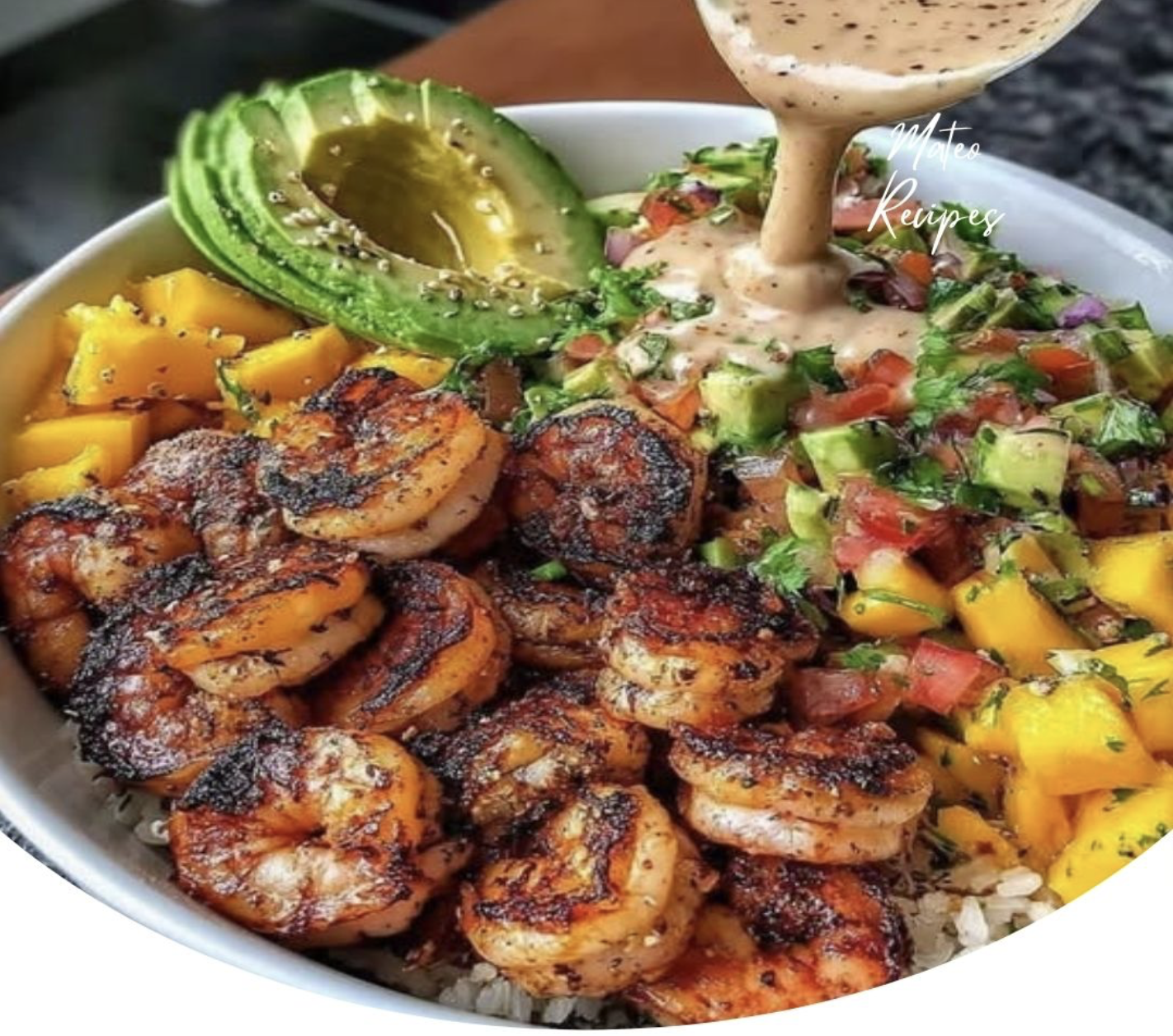 Shrimp and Avocado Bowls with Mango Salsa & Lime-Chili Sauce