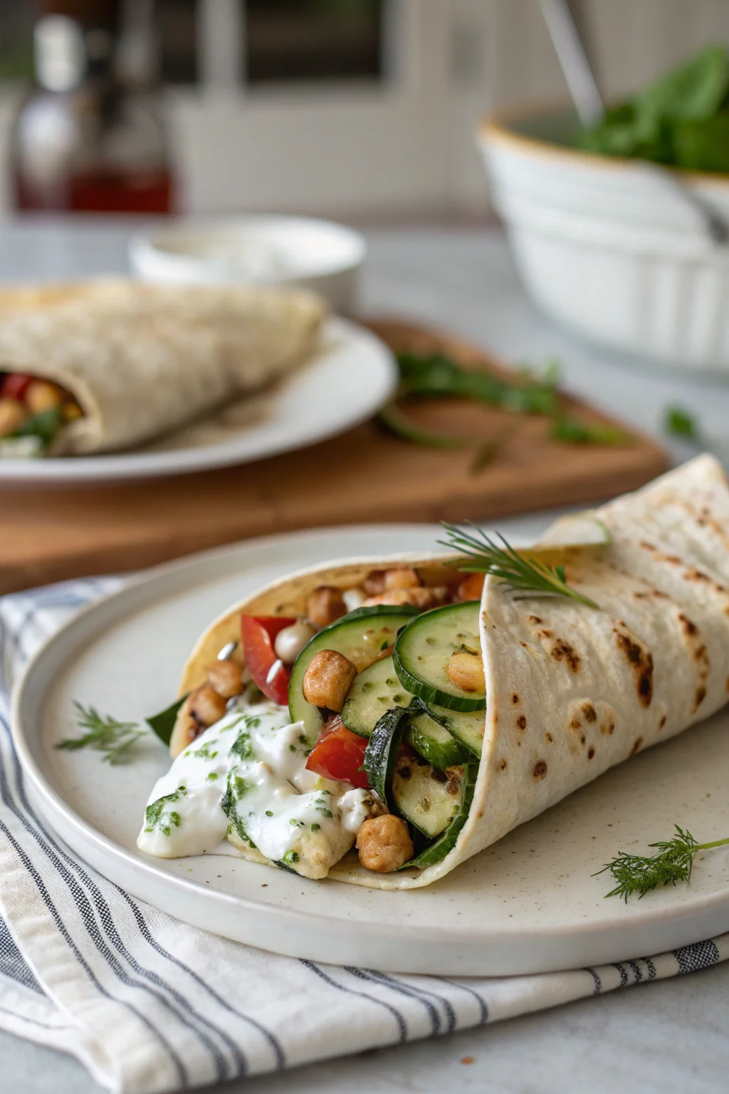 Grilled Zucchini & Feta Chickpea Wrap with Herbed Yogurt