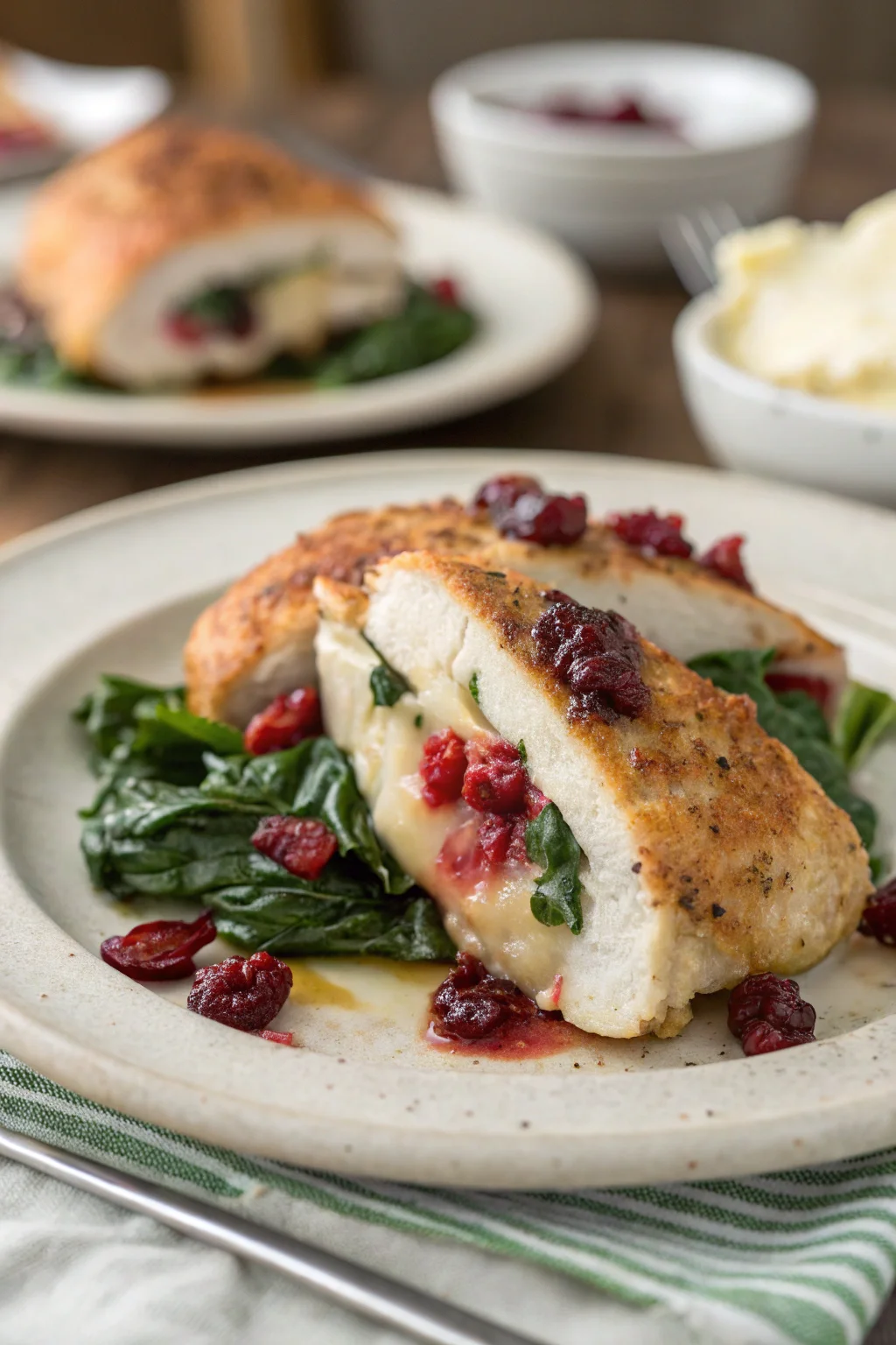 Cranberry & Spinach Stuffed Chicken Breasts with Brie