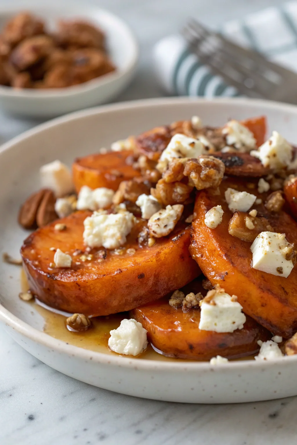 These Caramelized Sweet Potatoes with Maple, Feta & Crunchy Walnuts are a must-try! Sweet, savory, and oh-so-delicious! 🍠✨