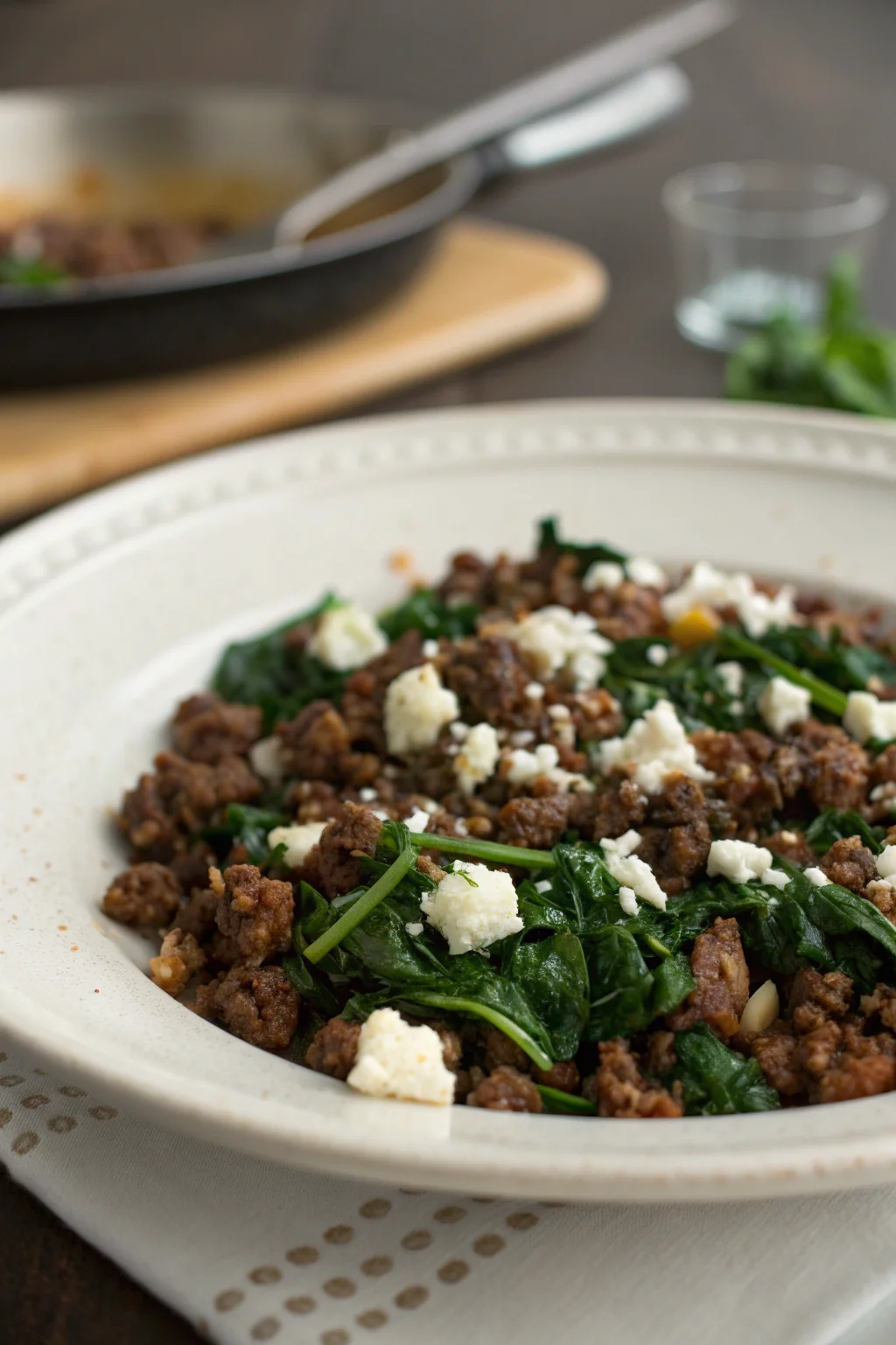 Ground Beef and Spinach Skillet with Feta