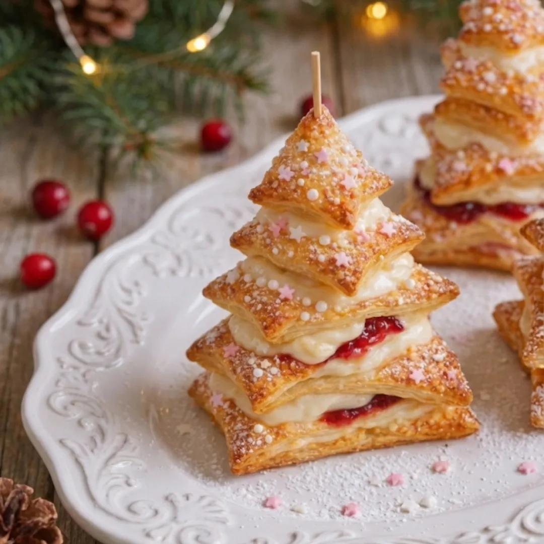 Cream & Jam Puff Pastry Trees