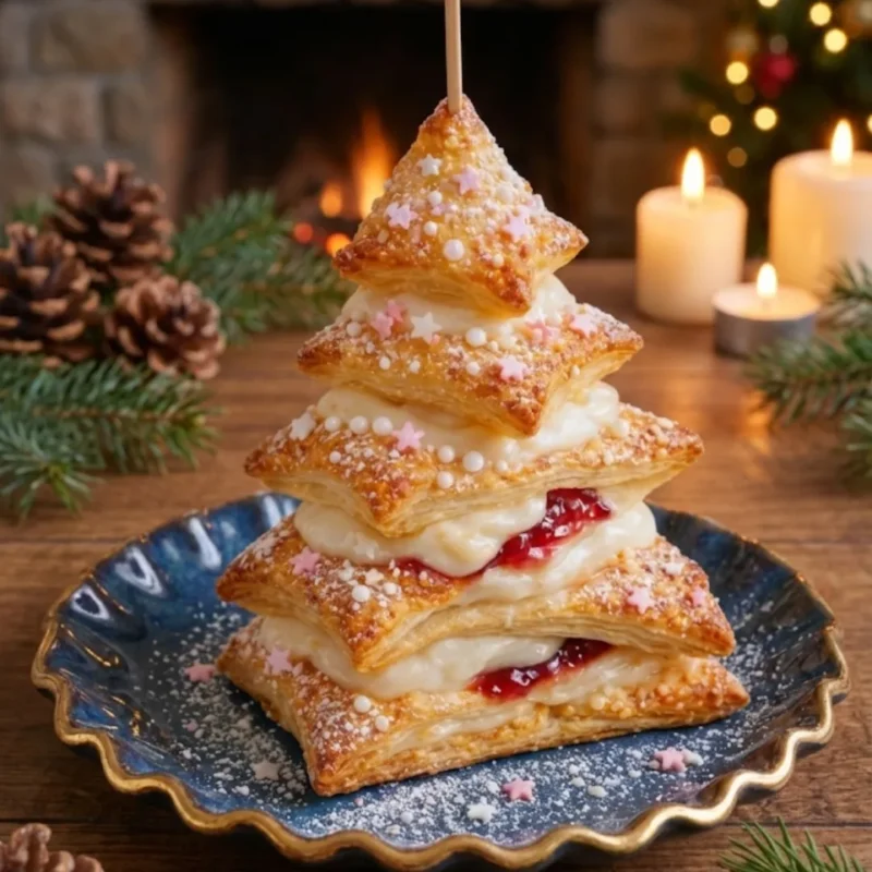 Cream & Jam Puff Pastry Trees