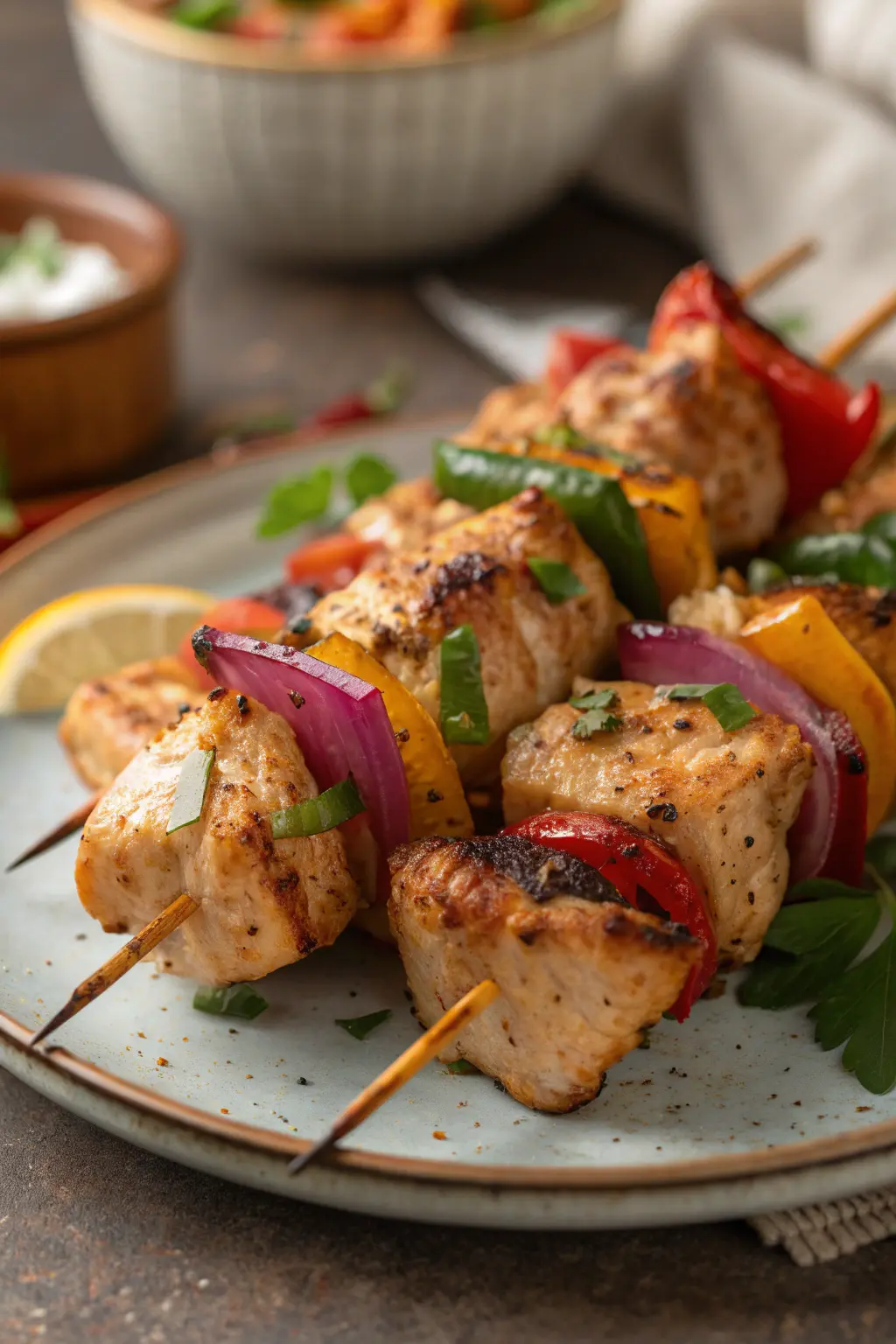A delicious plate of Air Fryer Chicken Skewers