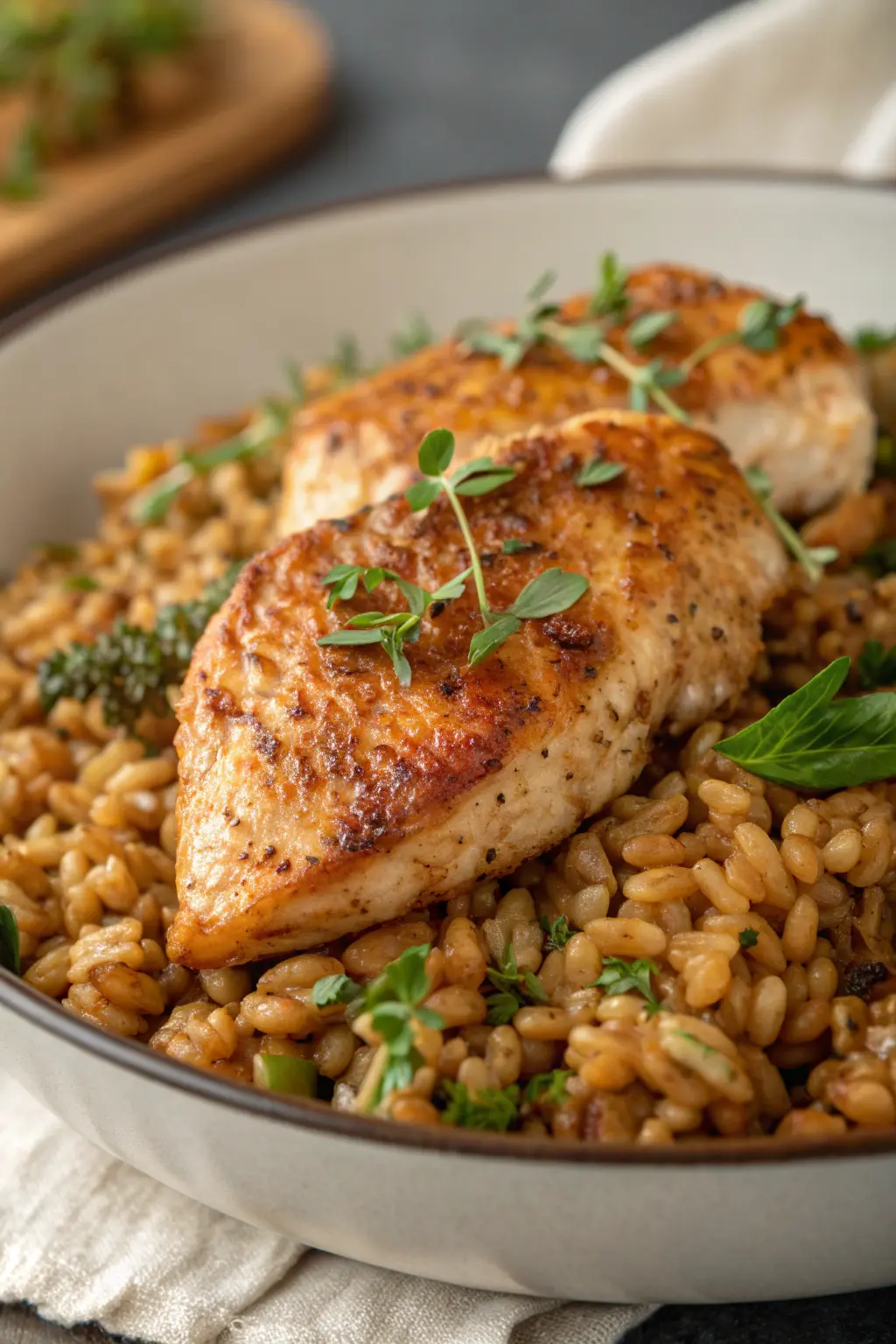 A delicious plate of Air Fryer Chicken Farro