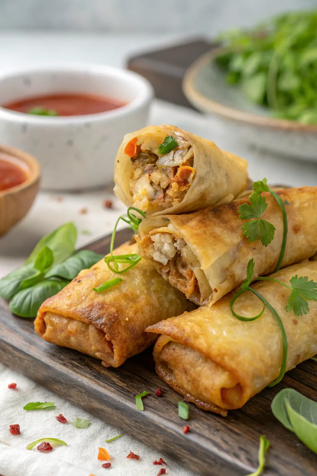 A delicious plate of Air Fryer Chicken Spring Rolls