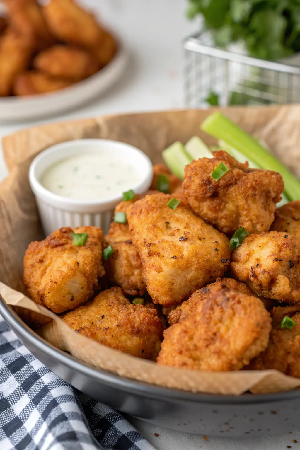 A delicious plate of Air Fryer Chicken Poppers