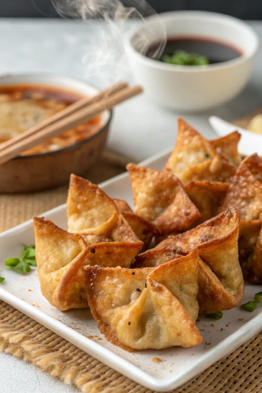 A delicious plate of Air Fryer Chicken Wontons