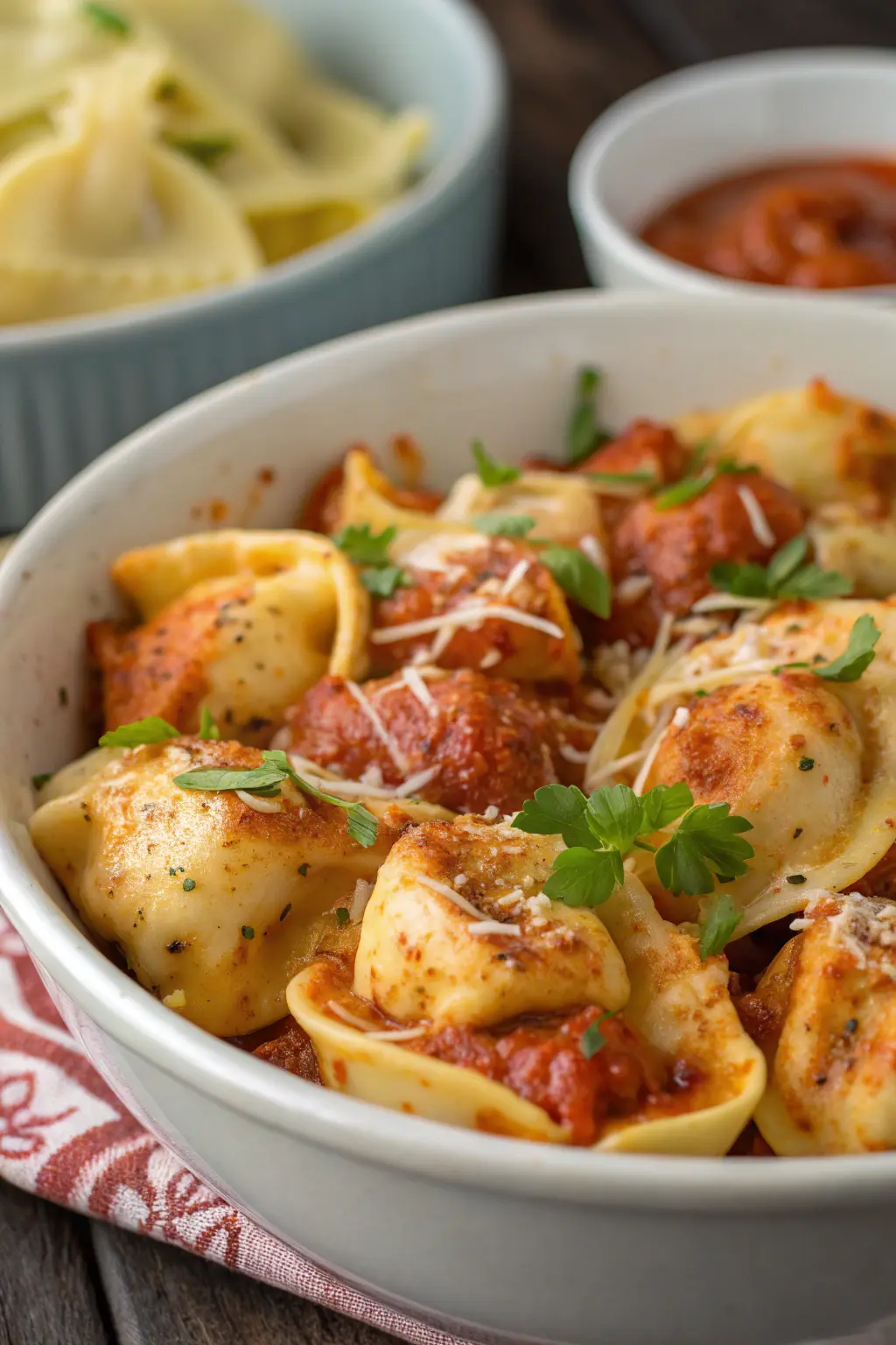 A delicious plate of Air Fryer Chicken Tortellini