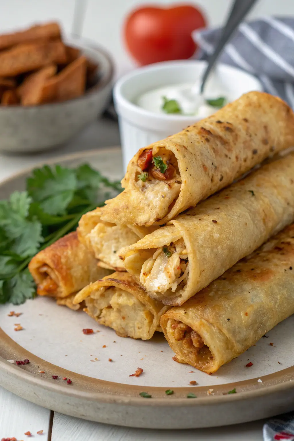 A delicious plate of Air Fryer Chicken Taquitos