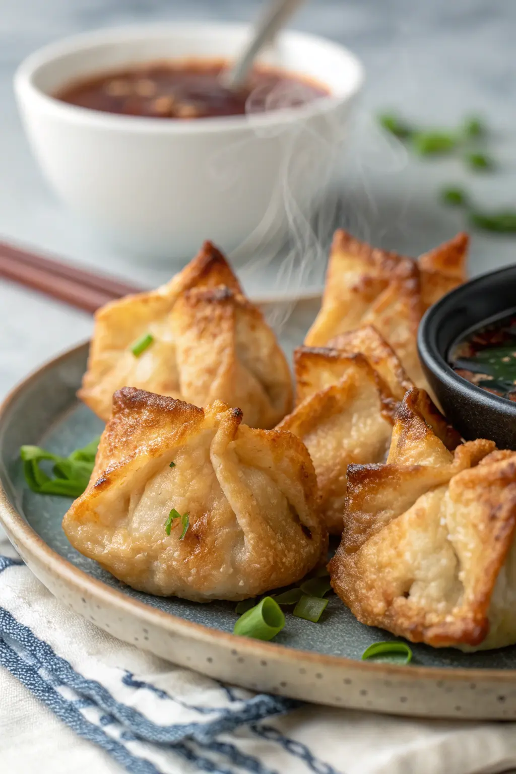 A delicious plate of Air Fryer Chicken Wontons