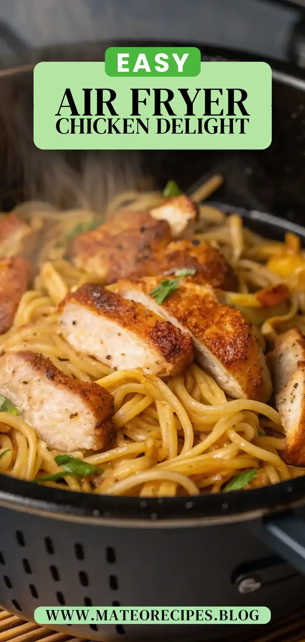 Pinterest pin 2 (Design 2) for Air Fryer Chicken Noodles