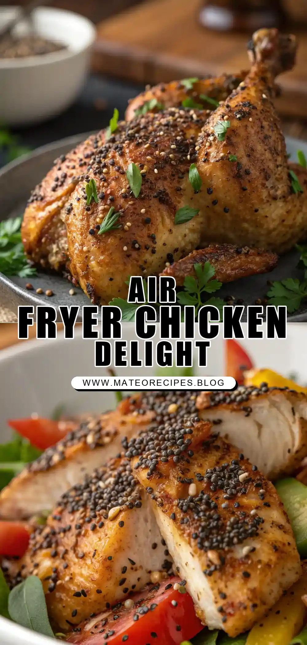 Pinterest pin 1 (Design 1) for Air Fryer Chicken Chia Seeds