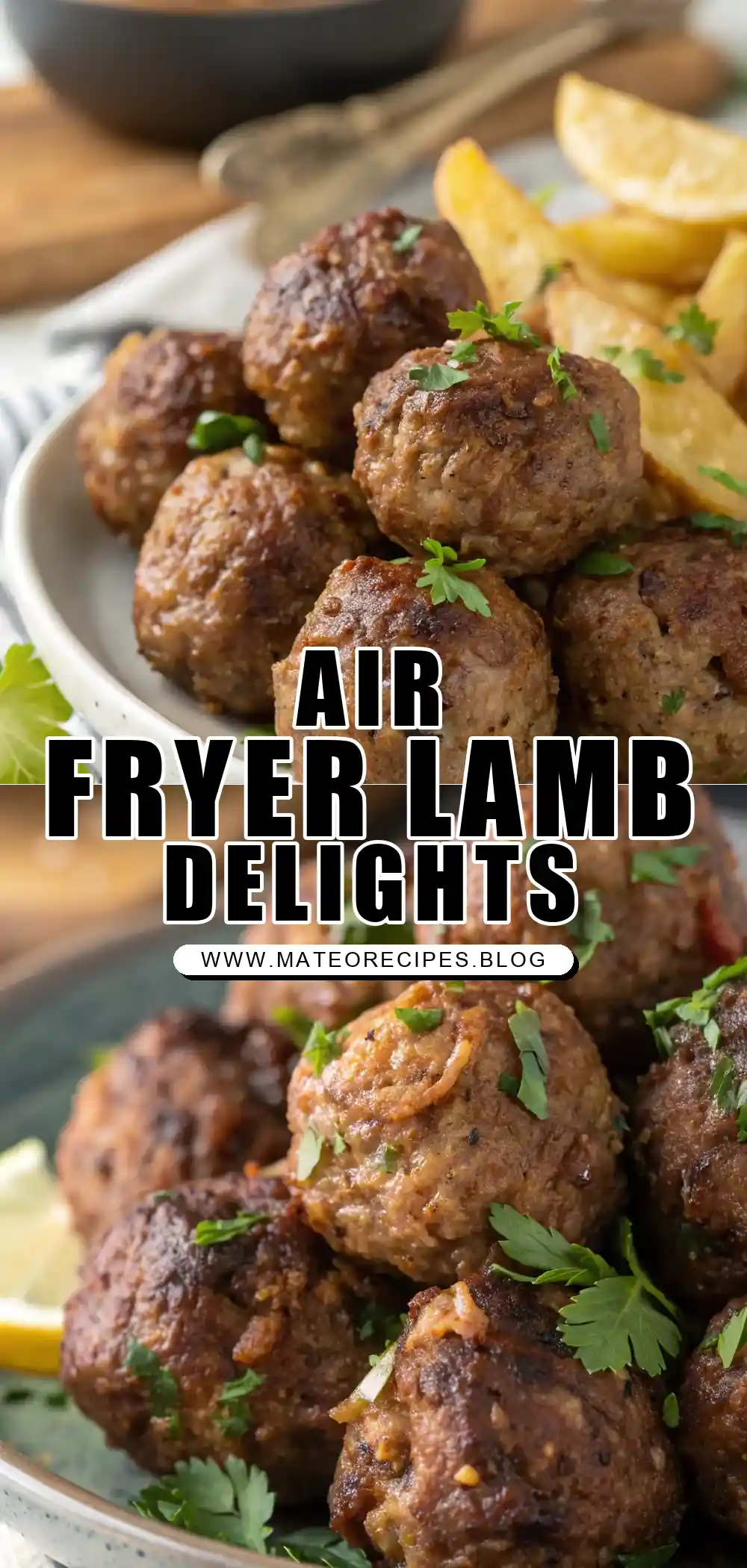 Pinterest pin 1 (Design 1) for Air Fryer Lamb Meatballs