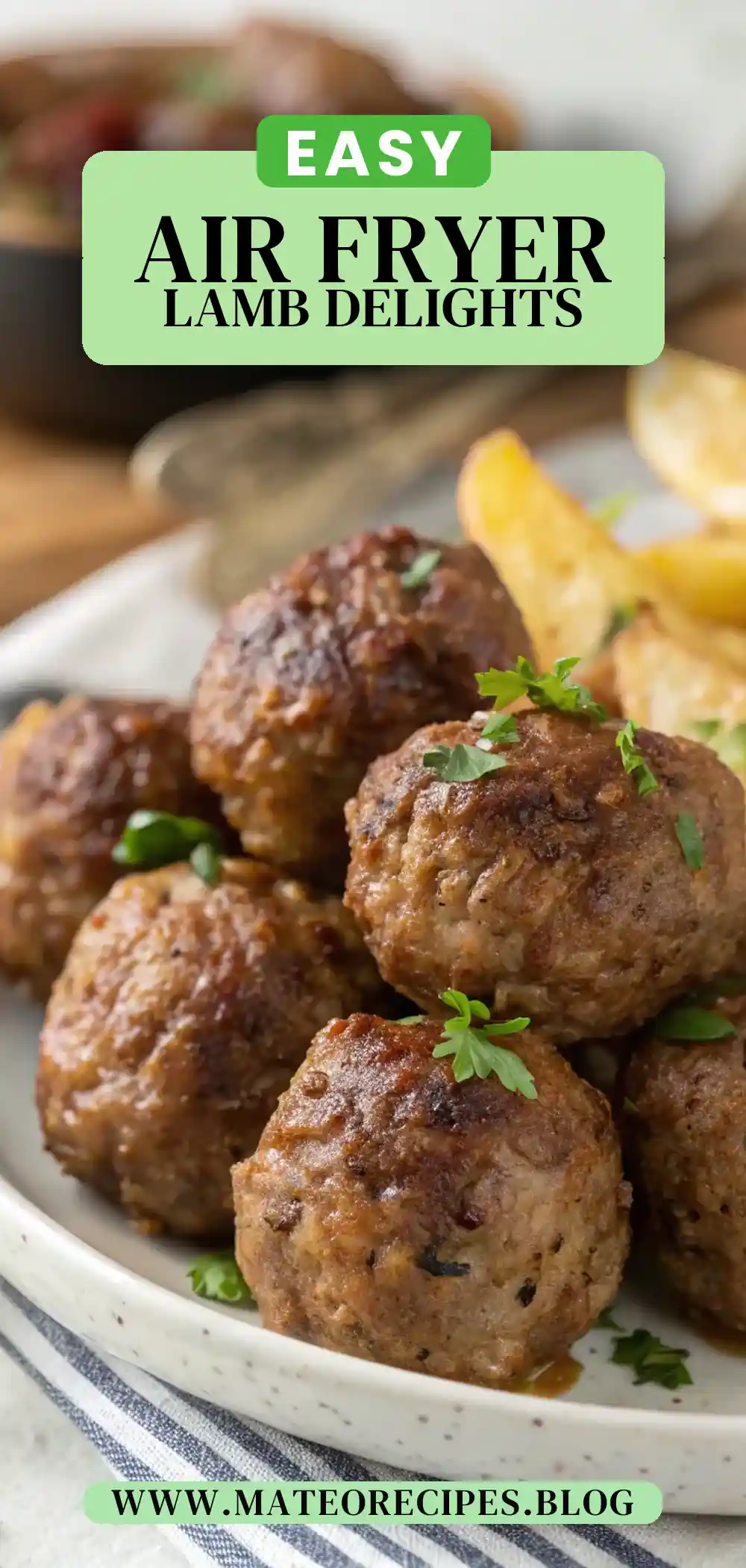 Pinterest pin 2 (Design 2) for Air Fryer Lamb Meatballs