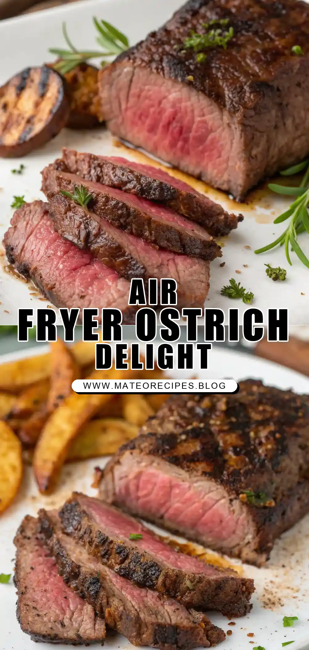 Pinterest pin 1 (Design 1) for Air Fryer Ostrich Steak