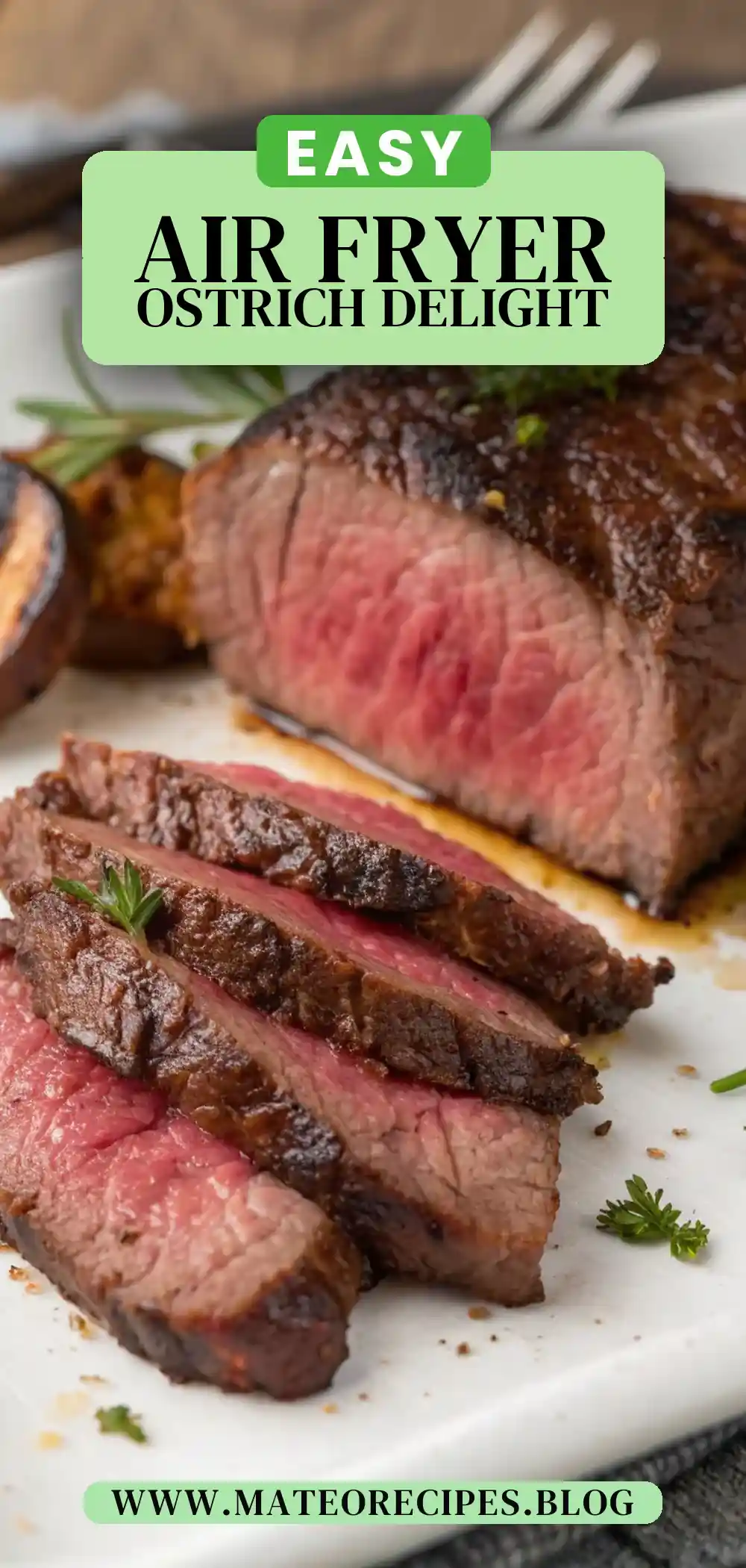 Pinterest pin 2 (Design 2) for Air Fryer Ostrich Steak