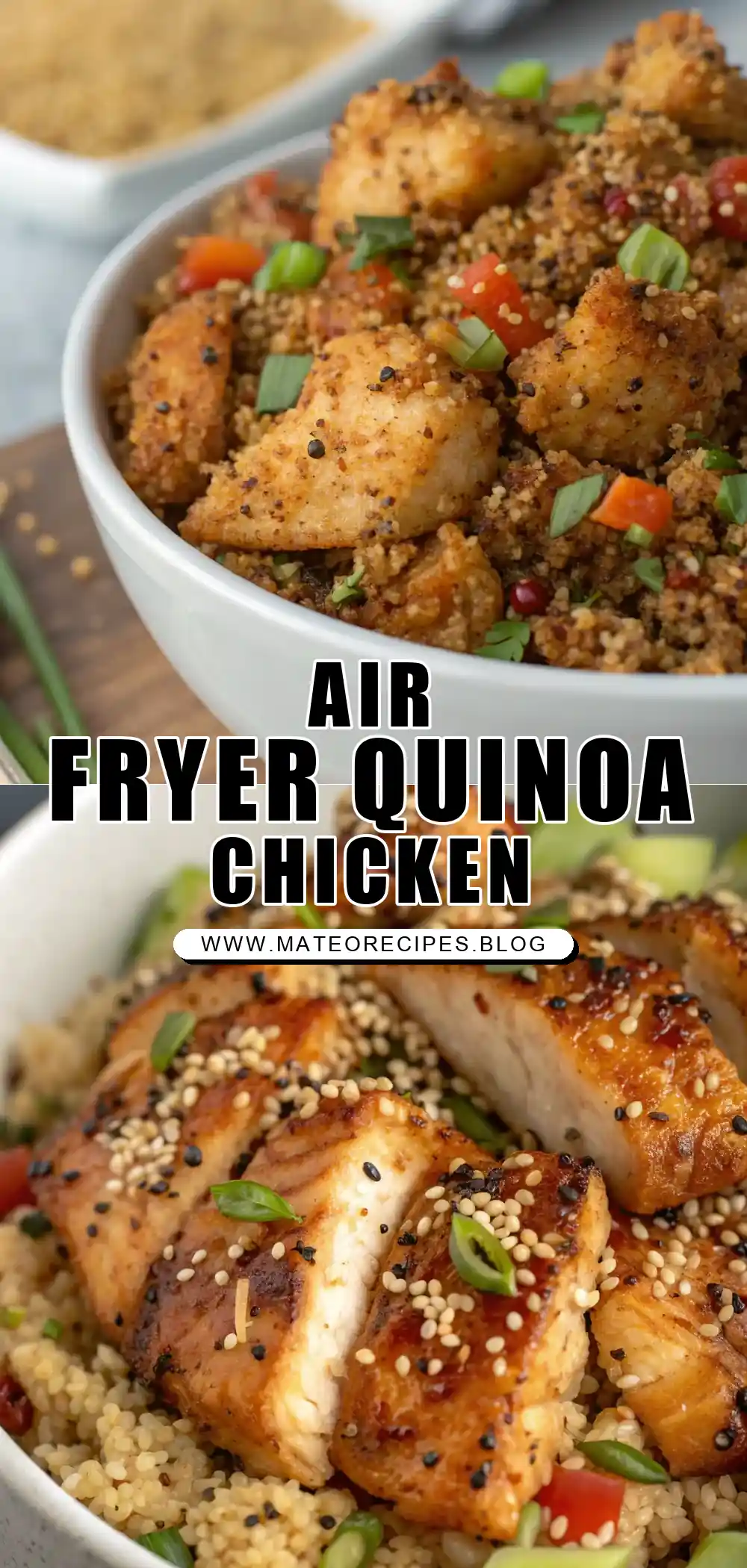 Pinterest pin 1 (Design 1) for Air Fryer Chicken Quinoa Seeds