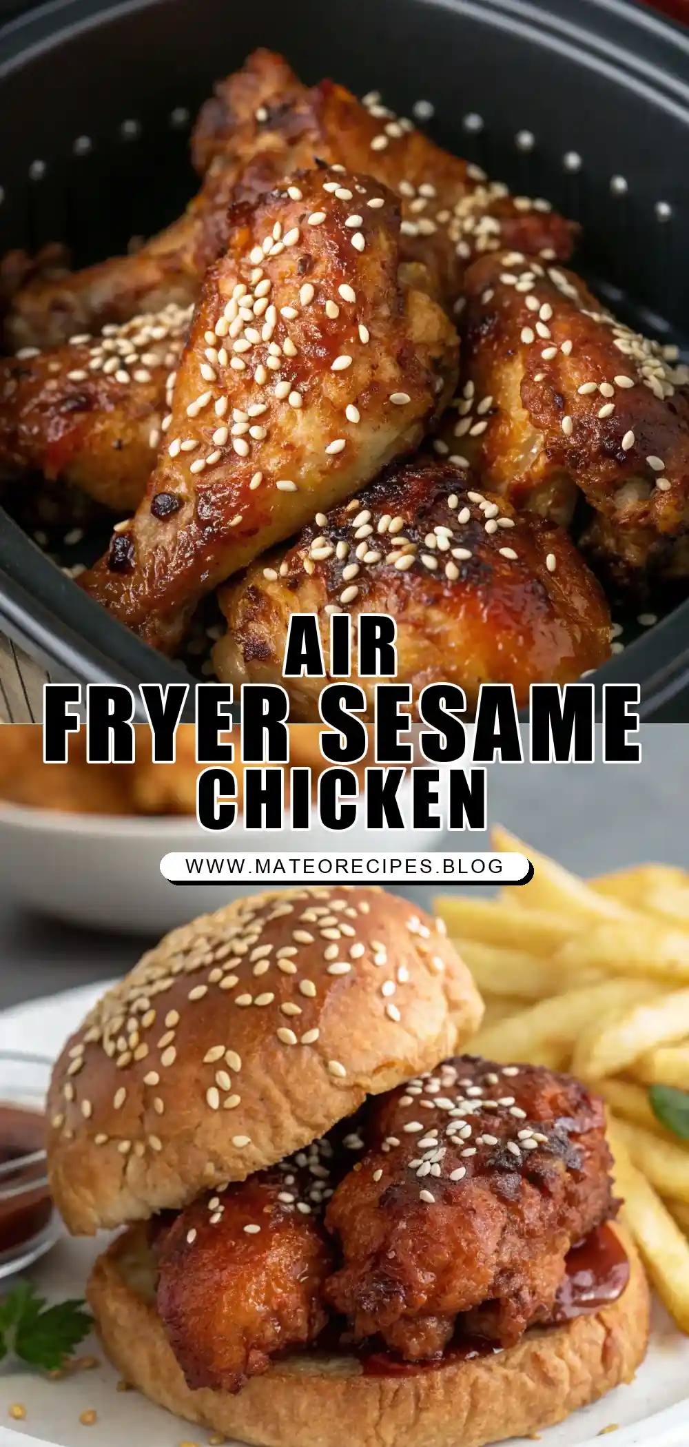 Pinterest pin 1 (Design 1) for Air Fryer Chicken Sesame Seeds