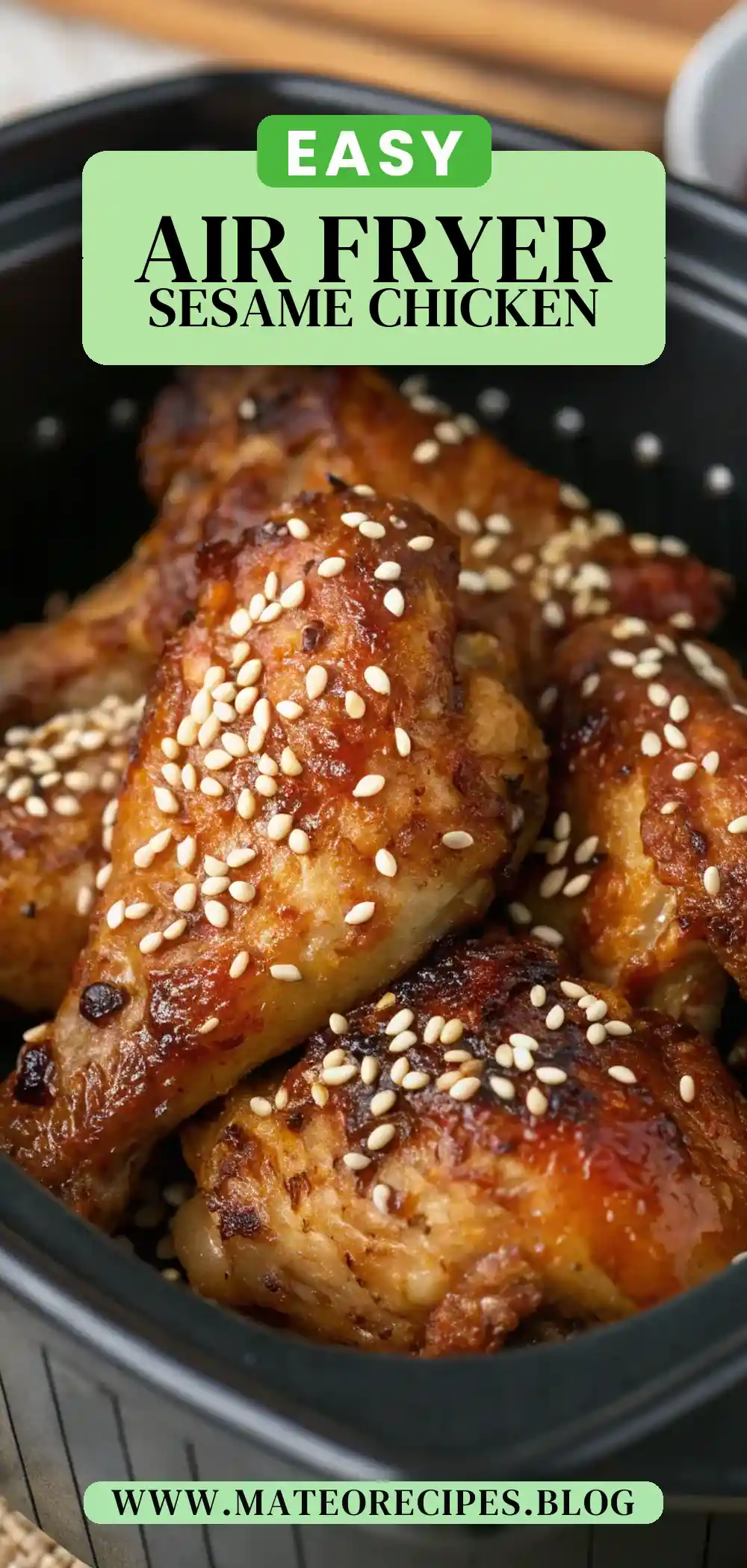 Pinterest pin 2 (Design 2) for Air Fryer Chicken Sesame Seeds
