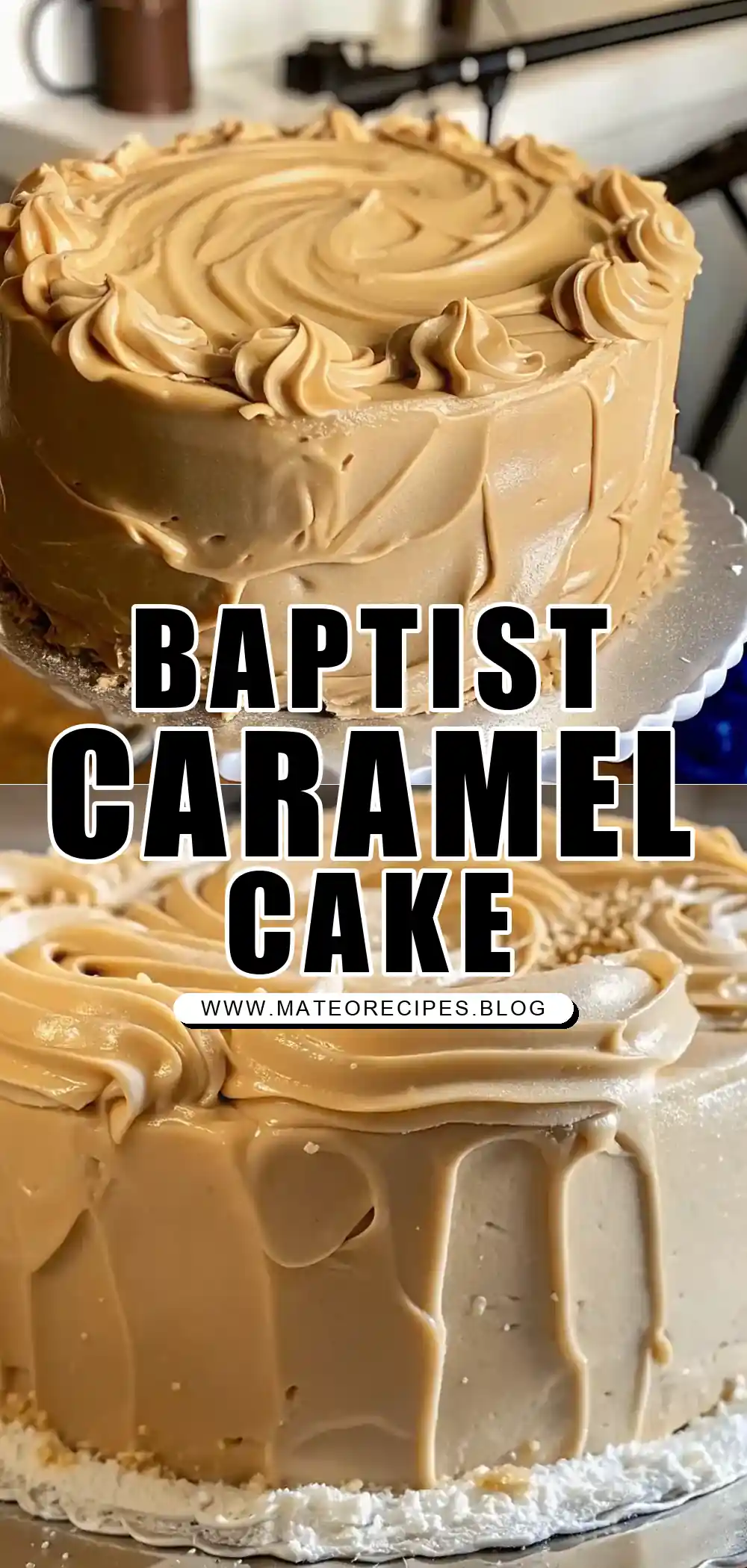 Pinterest pin 1 (Design 1) for baptist pound cake with caramel icing
