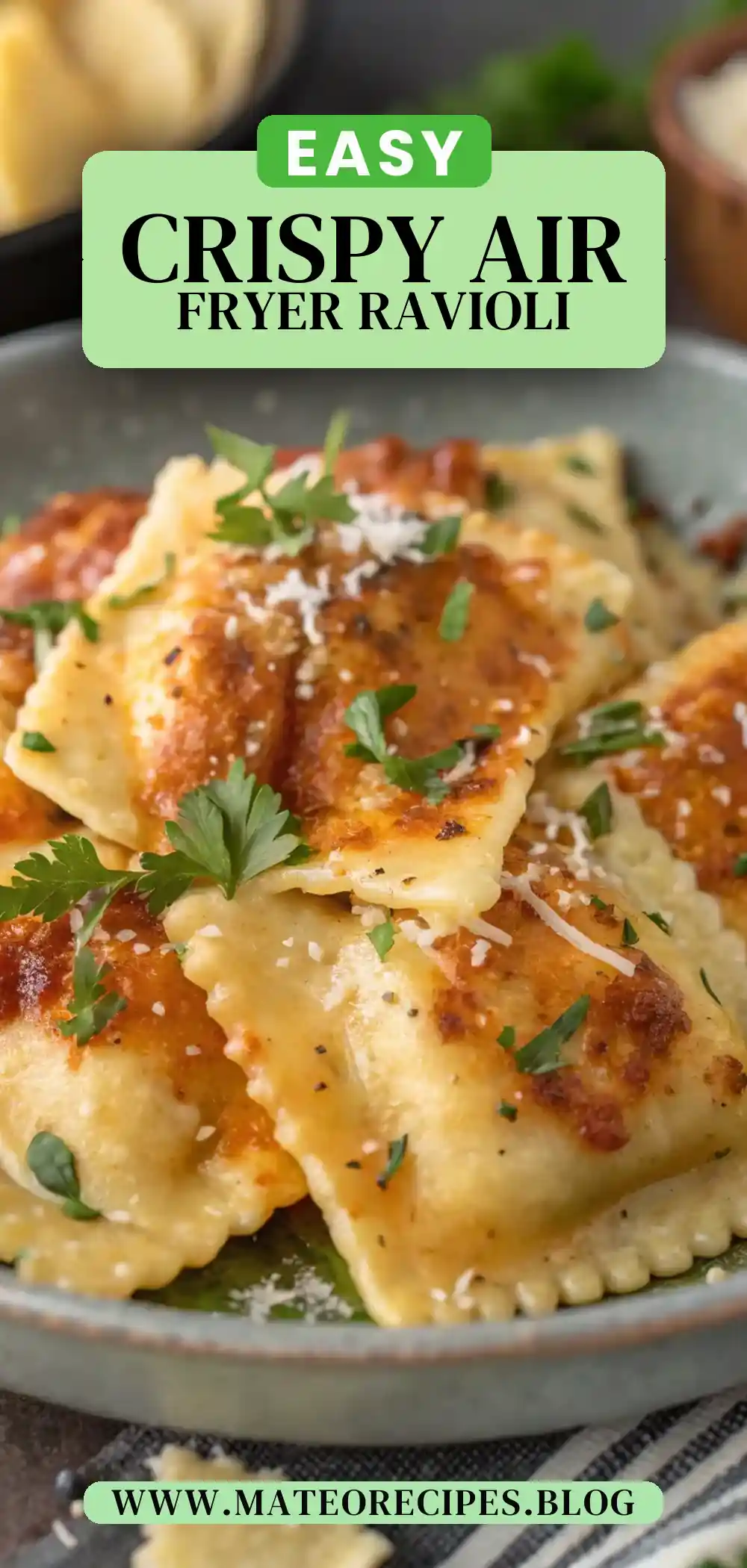 Pinterest pin 2 (Design 2) for Air Fryer Chicken Ravioli