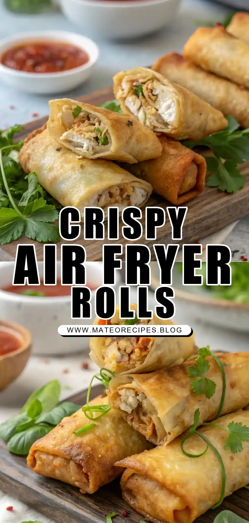 Pinterest pin 1 (Design 1) for Air Fryer Chicken Spring Rolls