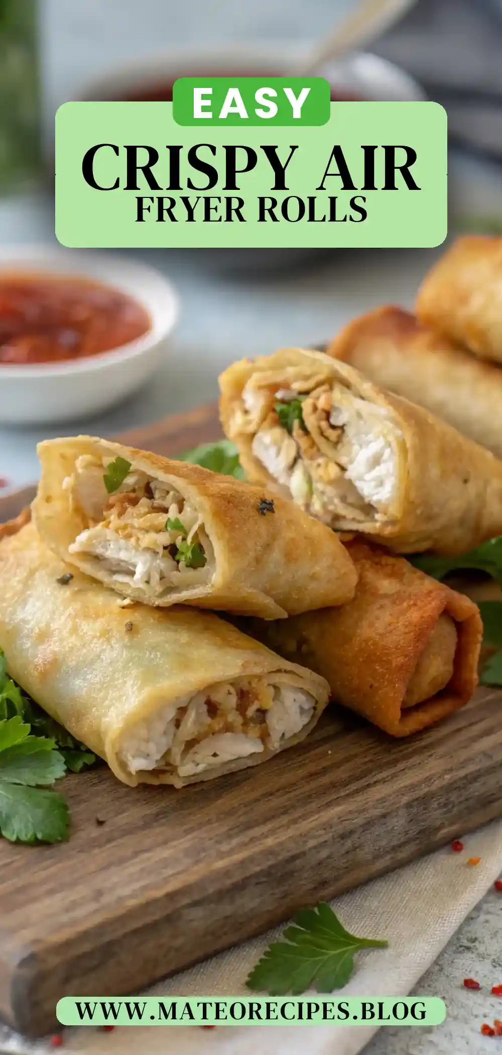 Pinterest pin 2 (Design 2) for Air Fryer Chicken Spring Rolls
