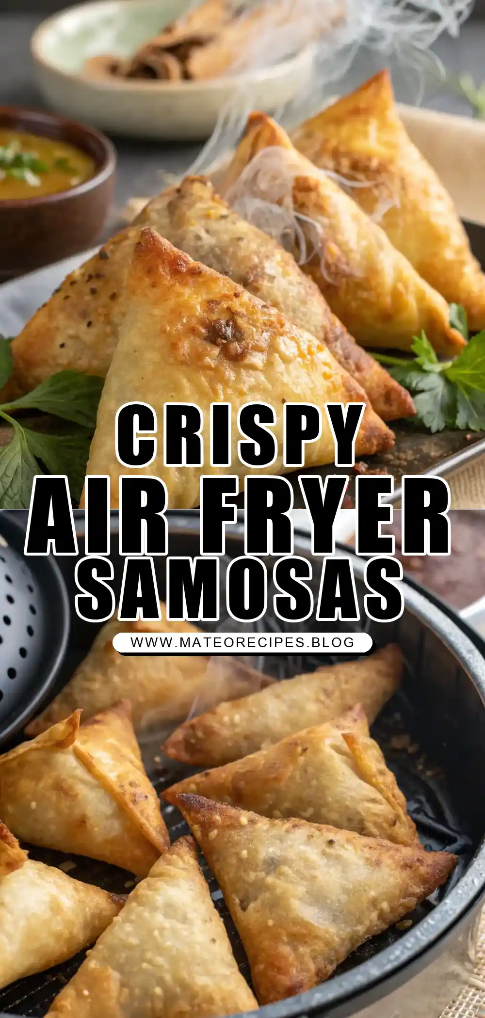 Pinterest pin 1 (Design 1) for Air Fryer Chicken Samosas