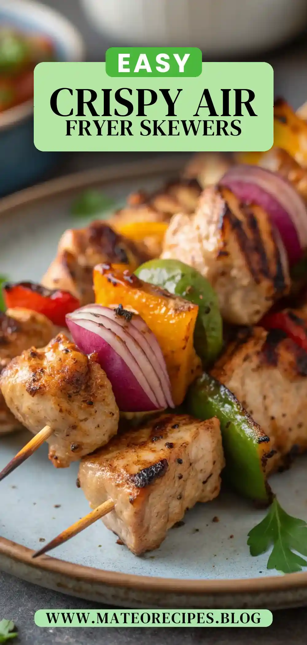 Pinterest pin 2 (Design 2) for Air Fryer Chicken Skewers