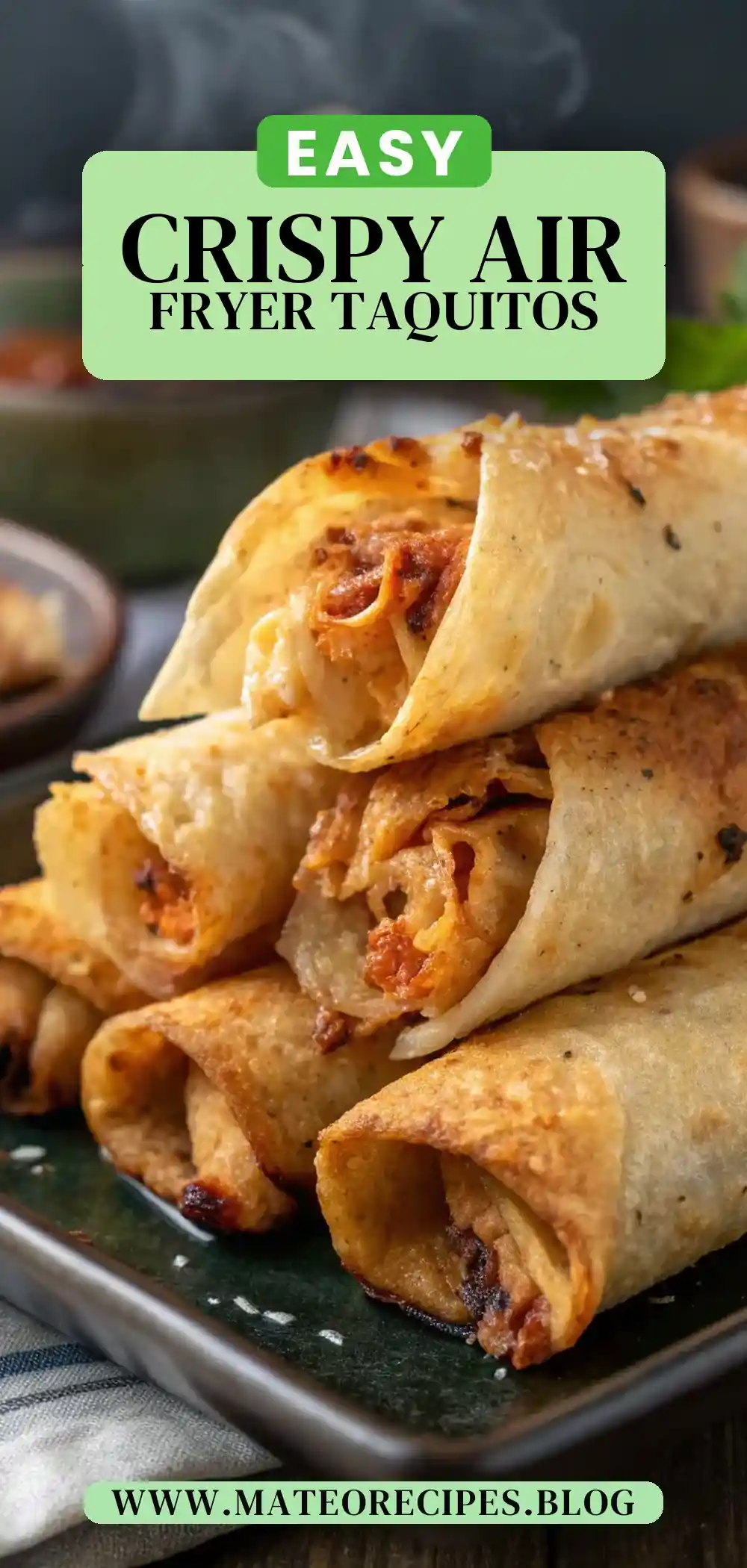 Pinterest pin 2 (Design 2) for Air Fryer Chicken Taquitos