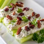 A delicious plate of Cranberry Pecan Cream Cheese Stuffed Celery