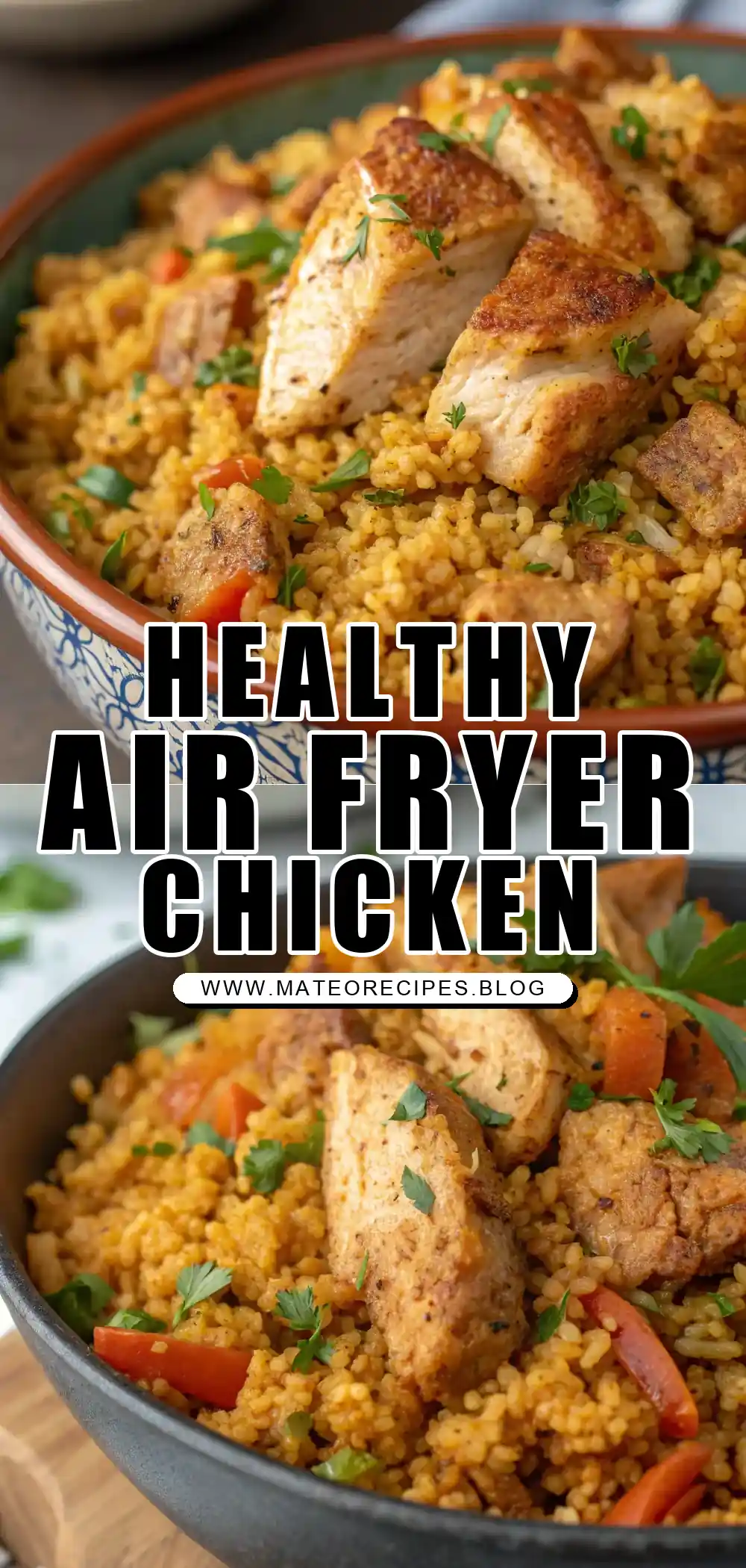 Pinterest pin 1 (Design 1) for Air Fryer Chicken Bulgur