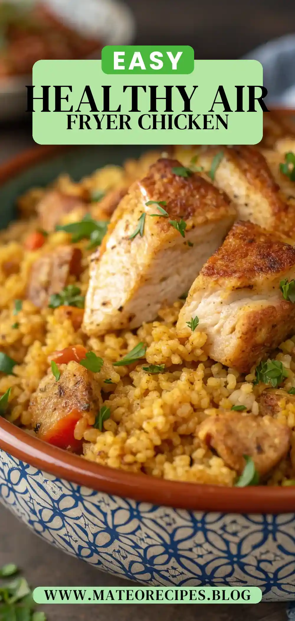 Pinterest pin 2 (Design 2) for Air Fryer Chicken Bulgur